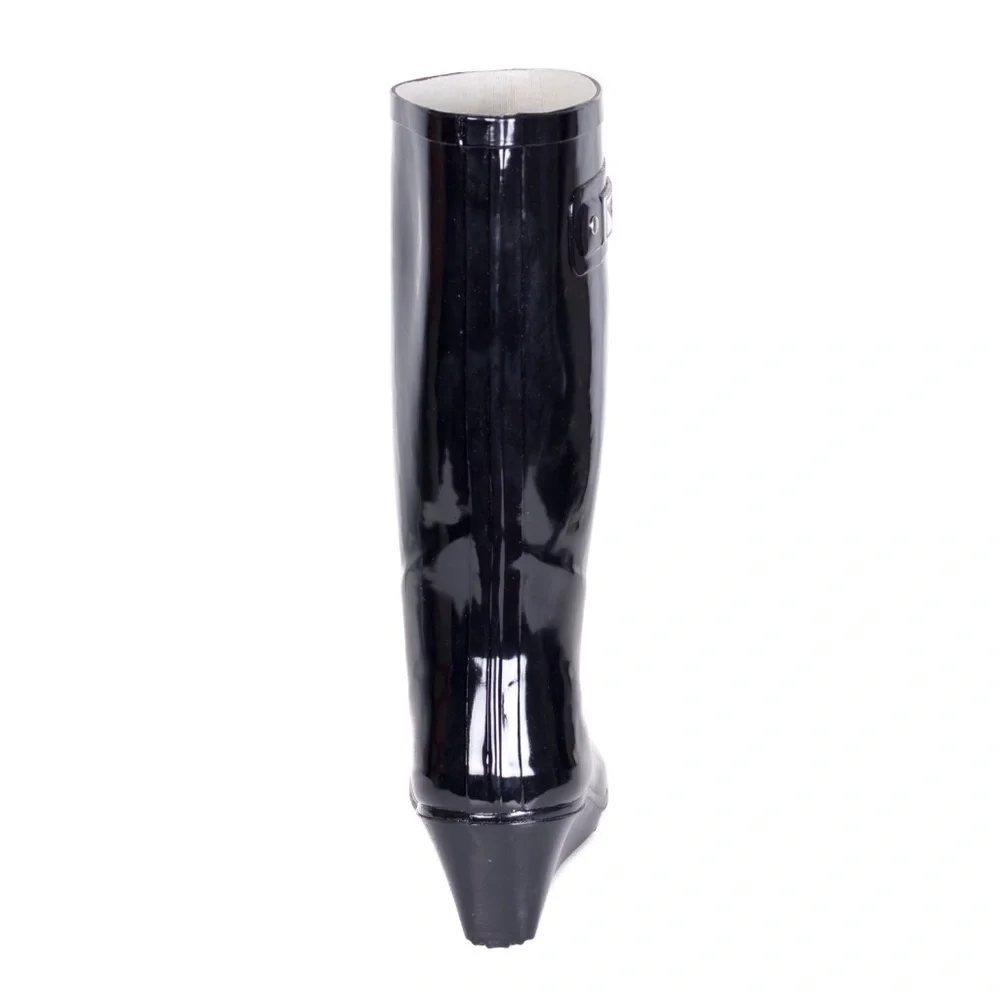 Women's Rubber Rain Boots, Wedge Garden Rainboots, Black, NEW